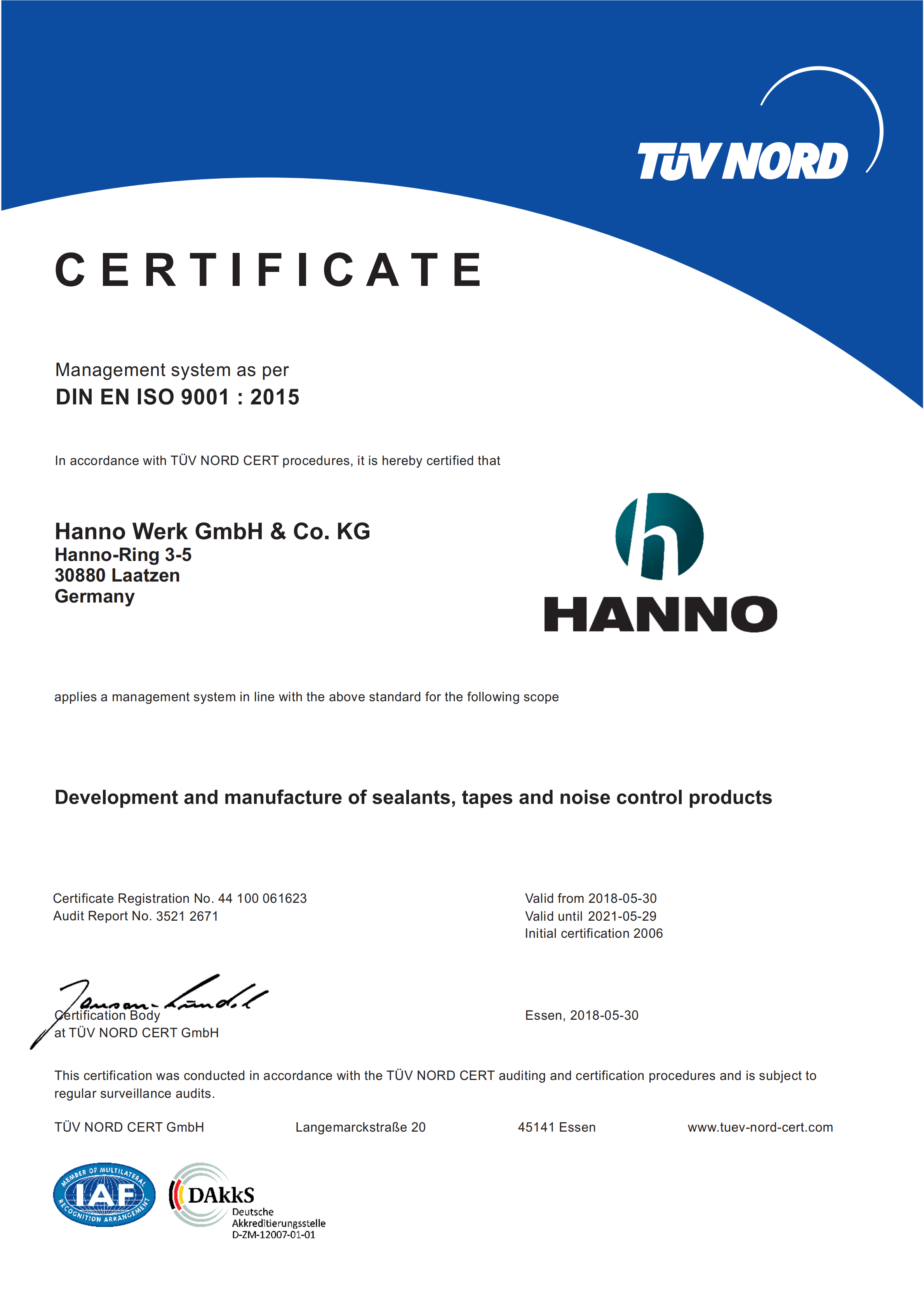 Hanno Werk_Zertifikat DIN EN ISO 9001